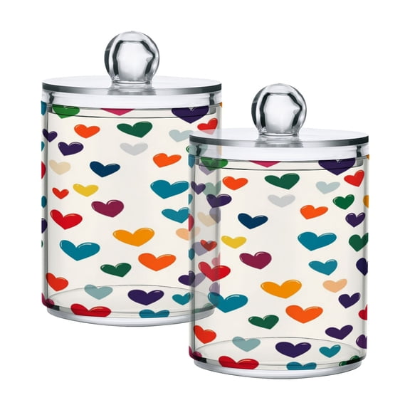 Clear Storage Jar 2.75x 4.13 Inches One Sizex2 Cotton Swabs Cans Translucent Plasticental Floss Cans Cotton Pads Cans Bathroom Canisters Cartoon Heart Pattern