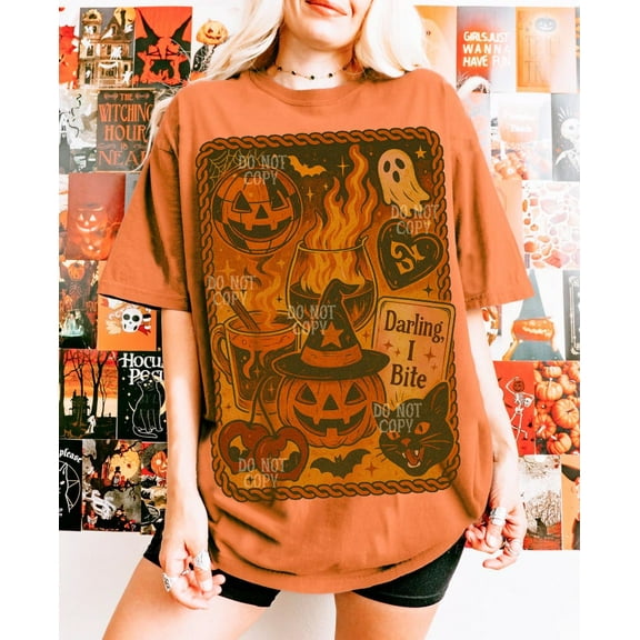 Retro Spooky Cat & Pumpkin Halloween T-Shirt, Witchy Fall Aesthetic Tee, Vintage Spooky Season Shirt, Cute Halloween Graphic Top