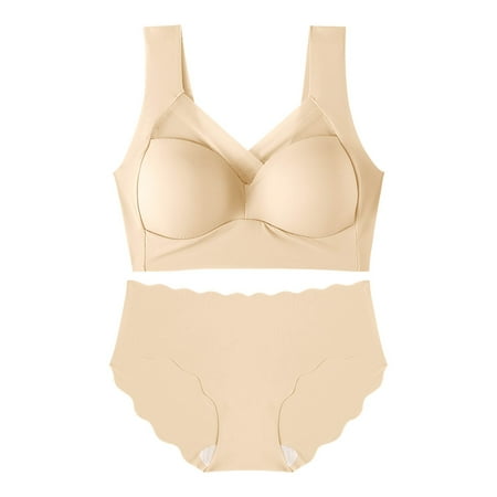 Mnyycxen Women s 2PC Underwear Sets Sheer Lace Seamless Wirefree Bras with Lace Thong Sets Everyday Comfortable Underwear