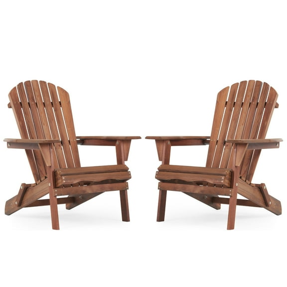 Natural & Light Brown Solid Wood Outdoor Adirondack Chair Set of 2 for Garden, Lawn, Deck, and Pool Side Half Assembled