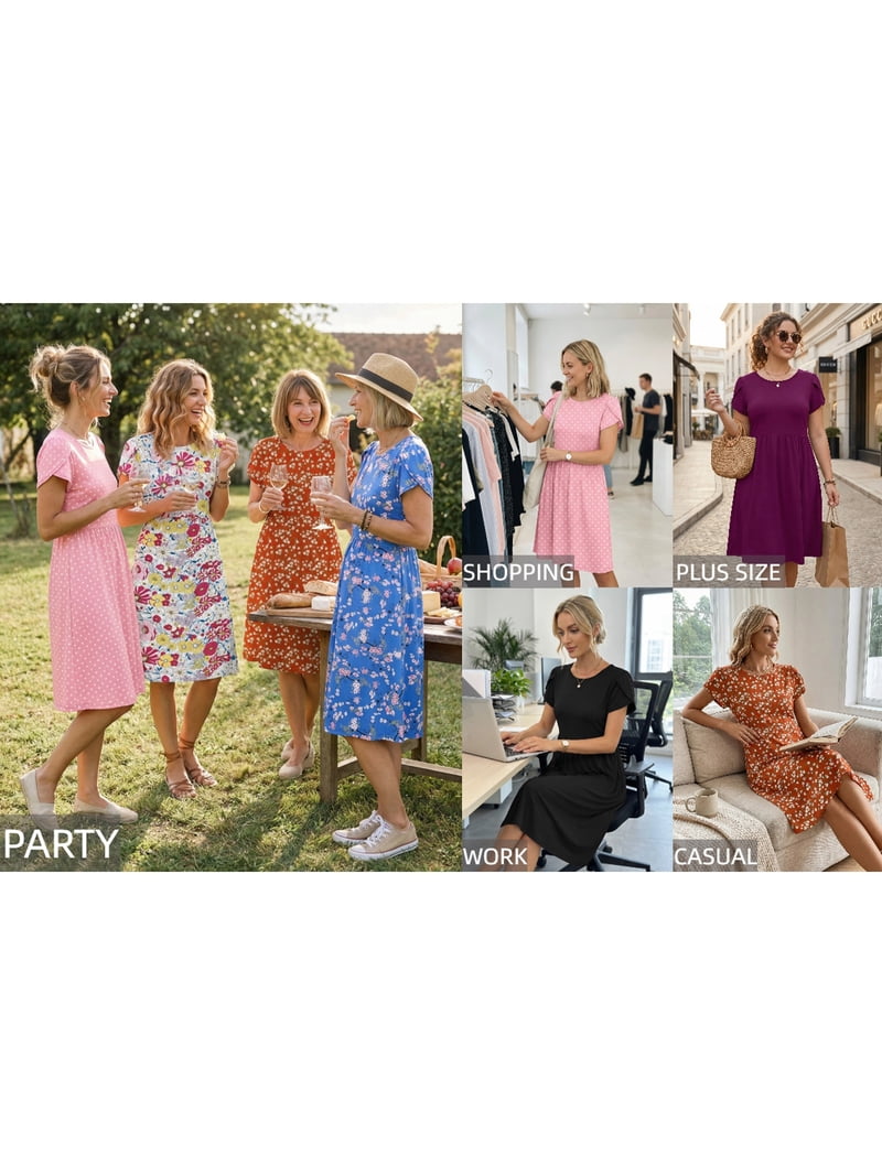 UVN Womens Summer Dresses Short Petal Sleeve Crew Neck Midi Sundress for Women A-Line Flowy Dress with Pocket - Walmart.com UVN Womens Summer Dresses Short Petal Sleeve Crew Neck Midi Sundress for Women A-Line Flowy Dress with Pocket - Walmart.com