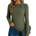 thumbnail image 2 of Breezora Women Long Sleeve Thermal Top Mock Neck Twist Detail Fitted Soft Stretch Tee M Size Green, 2 of 5