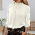 thumbnail image 2 of Arlun Ruffle Neck Long Sleeve T-Shirts for Women Trendy Mesh Puff Sleeved Dressy Casual Smocked Chiffon Blouses Solid Color Loose Thin Cozy Tops for Early Spring Wear White XL, 2 of 5