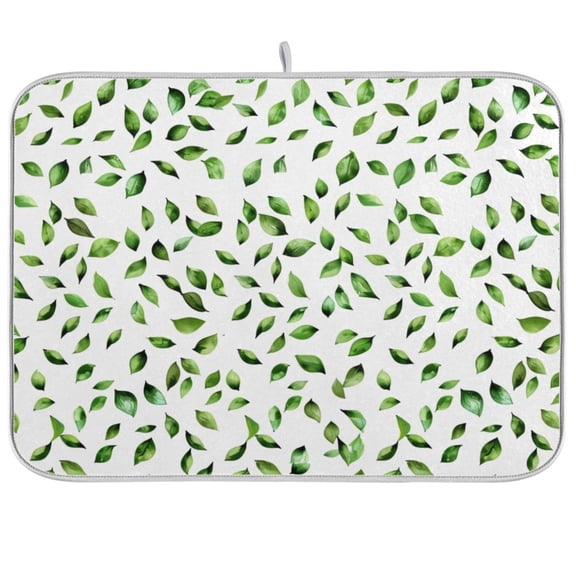 Dish Drying Mat Green Leaves Kitchen Mats Microfiber Counter Absorbent Dish Pad Drainer Rack 16"x18"
