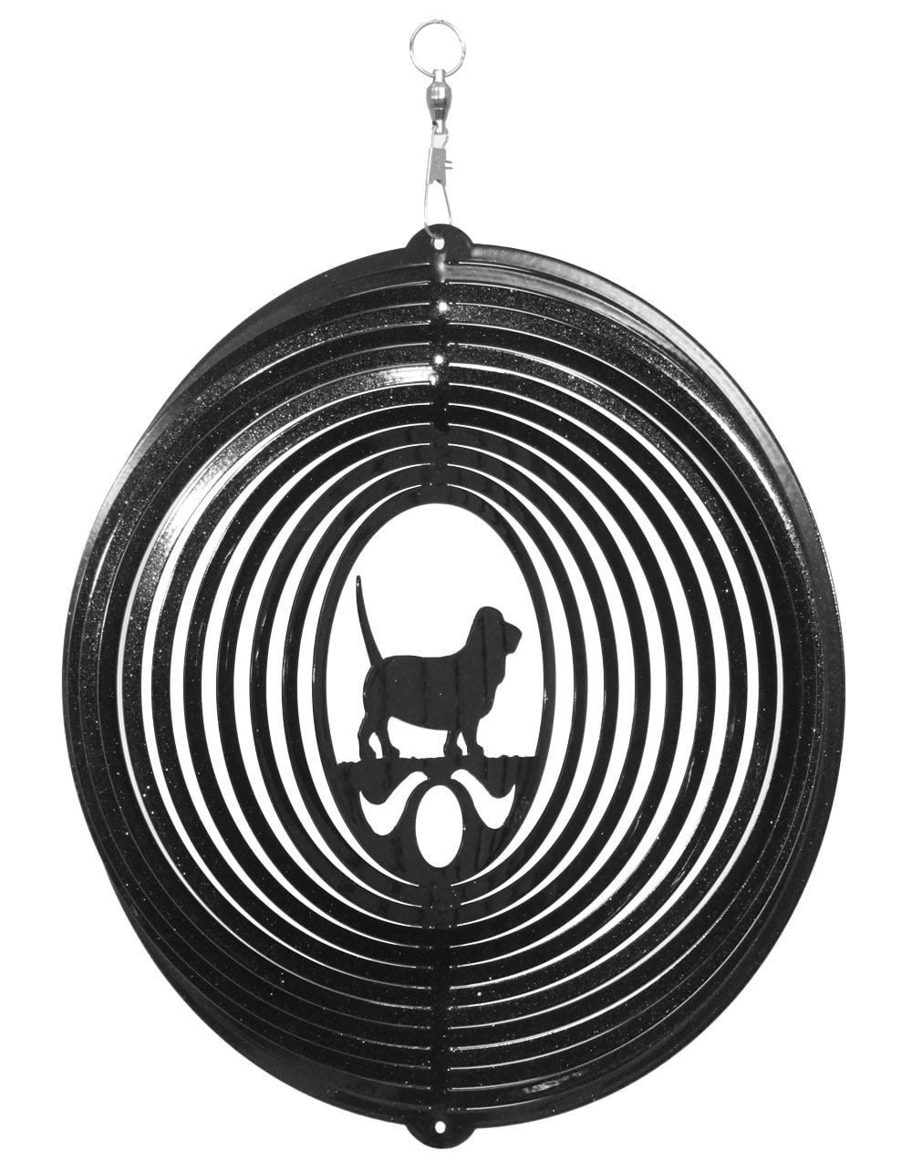 SWEN Products Saint Bernard Windspiel Aus Metall | Ca. 12 Cm Durchmesser | Schwarzes Glitzer-Finish | Für Garten & Balkon