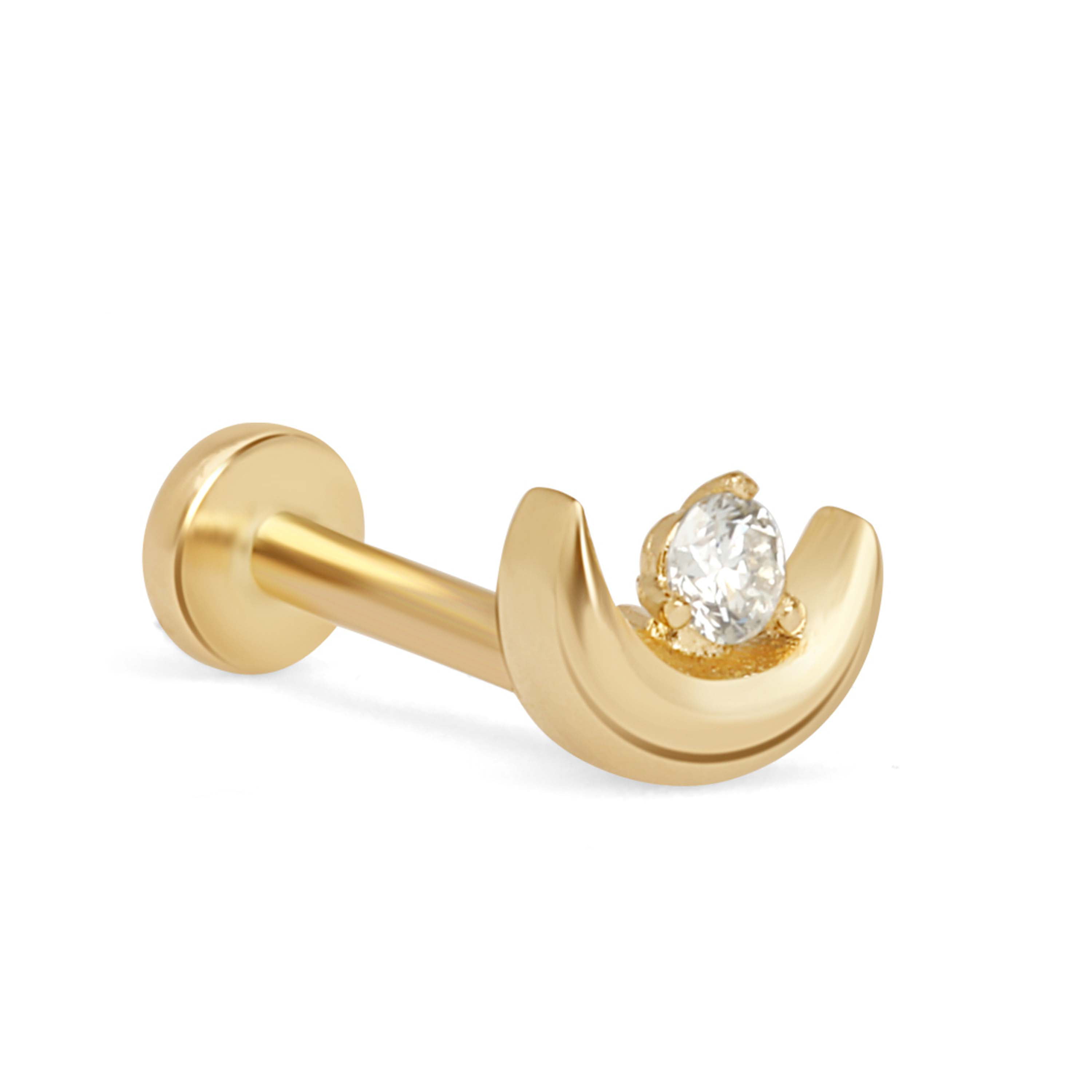 Diamond Solitaire Cartilage Stud Nose Ear Yellow Gold Premium Diamond 
