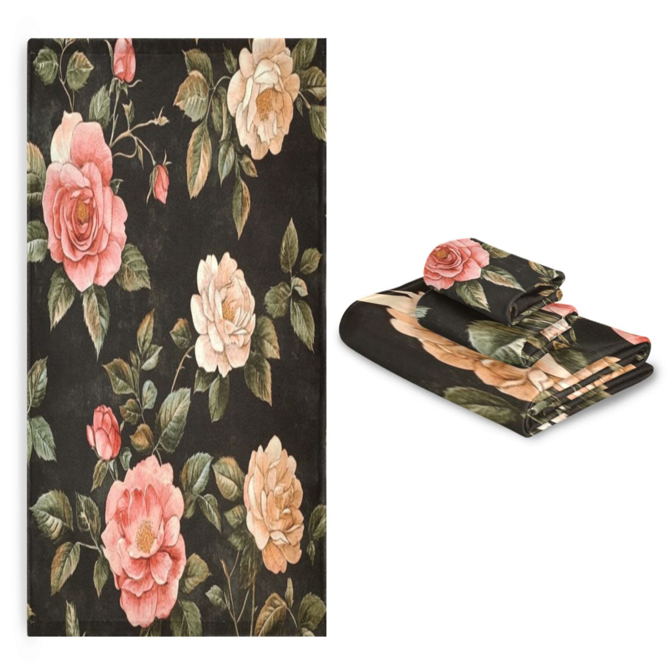 Three-Piece Towel Set Face Towel Towel Set Hand Towel Bath Towel Cotton Bath Towels Bath Towel Sets Hand Bath Towels Cartoon Red Pretty Roses