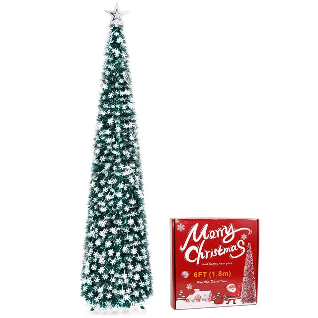 Árbol de Navidad QUIENKITCH 1.8 m Plegable con Lentejuelas de Copos de Nieve