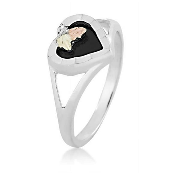 Black Hills Gold Silver Onyx Heart Ring - Size 9