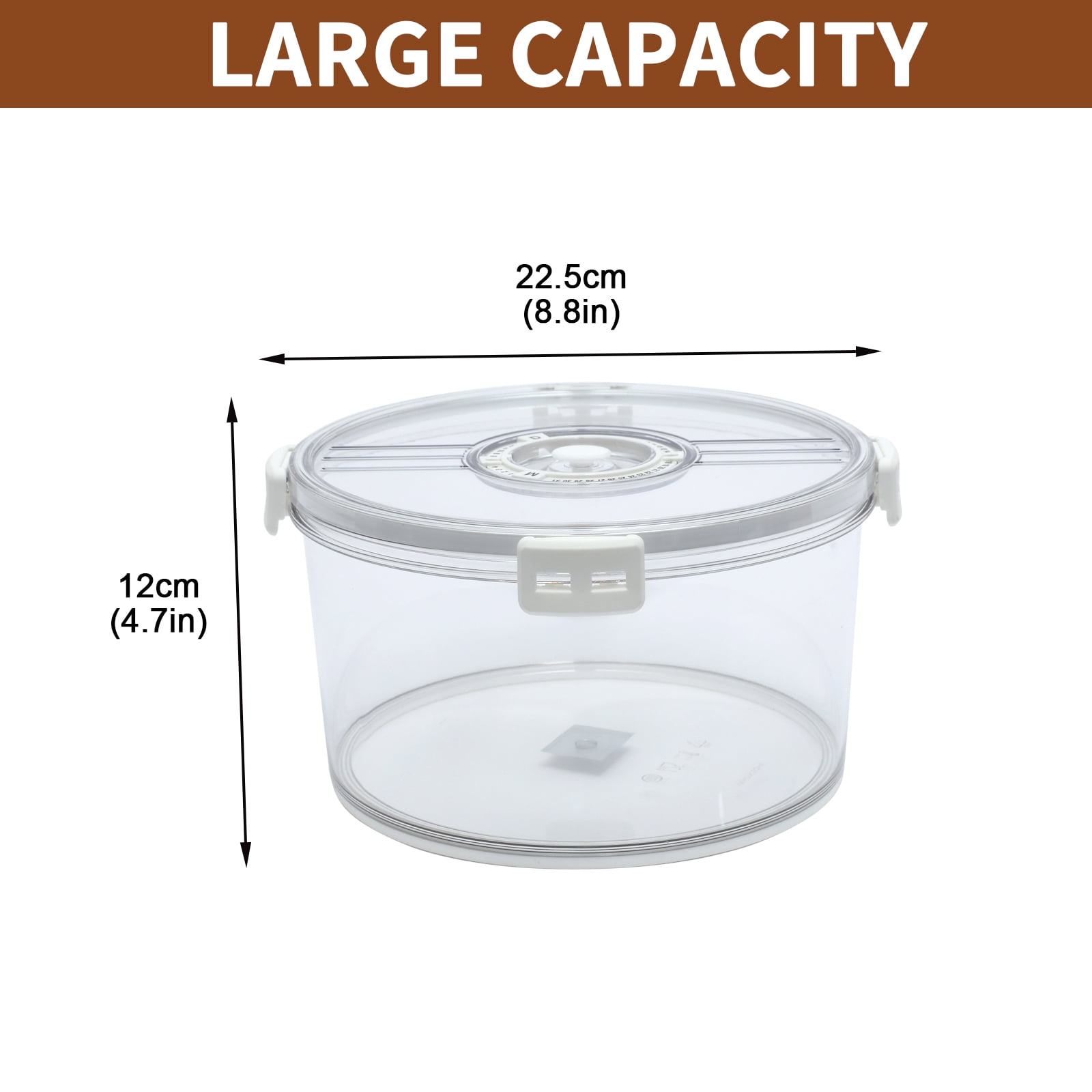 Brabtod 4.5L Large Airtight Salad Bowl Food Storage Container, Transparent Sealed Box with Date Dial & 4‑Side Locking Lids for Salad, Fruits, Snacks & Baked Goods