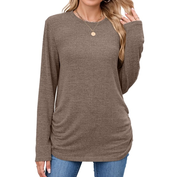 CHGBMOK Long Sleeve Shirts for Women Crew Neck Loose Tunic Tops Solid Dressy Casual Basic Pullover