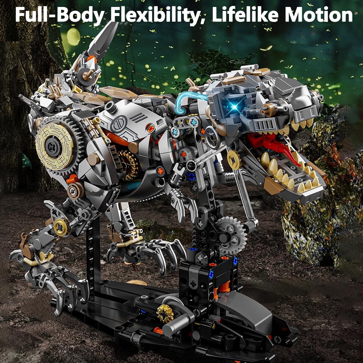 Mechanical T-Rex Building Set with Light-Up Eyes, 1268-Piece Dinosaur Model Kit for Adults & Kids 12+, STEM Toy with Movable Jaw for Home Office Decor