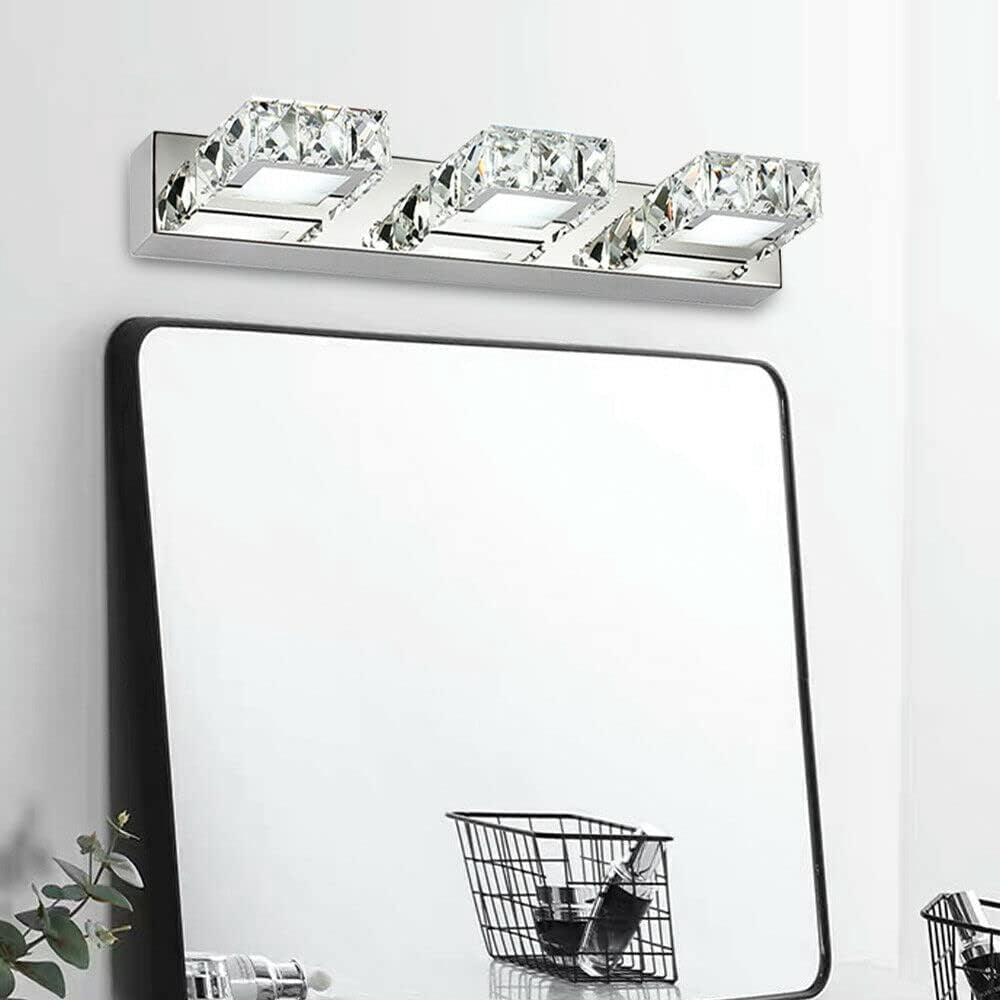 Vanity Lights,LED Modern Bathroom Vanity Lights,Front Make-up Crystal Mirror Light for Makeup Lighting Over Mirror Cabinet Sink (3 Square Lights Cold White)