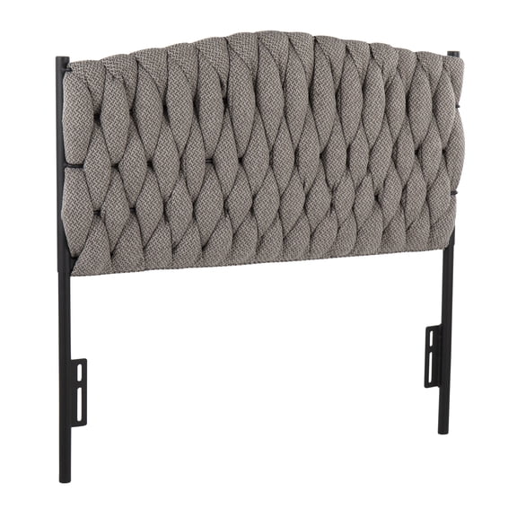 Twin Size Headboard in Black Metal and Grey Fabric