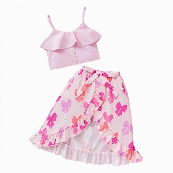 Ymyiu Girls Outfit Girls 2 Piece Skirt Set Kids Ribbed Knit Crop Top and Elastic Waist Skirt Sets Outfits 4T 5T(Pink, 4-5 Years)