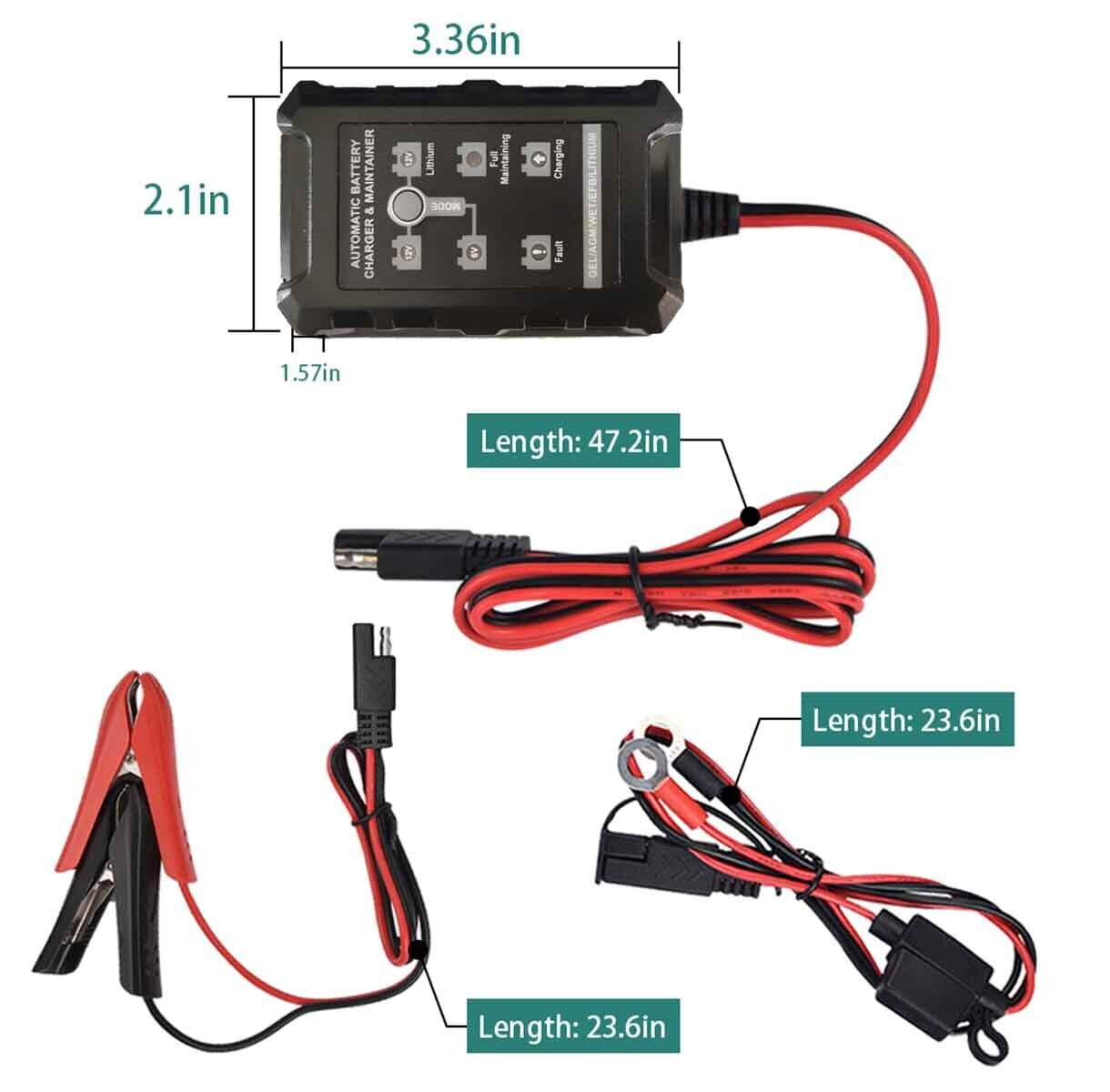 Universal AWBEEPZ1-1 Battery Charger Maintainer 1.5A 6V/12V/14.4V for Lead Acid LiFePO4 Batteries