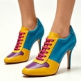 thumbnail image 2 of FSJ Women Closed Round Toe Sneaker Lace Up Stiletto Pumps Two Tone High Heels Size 8 Yellow Turquoise, 2 of 4