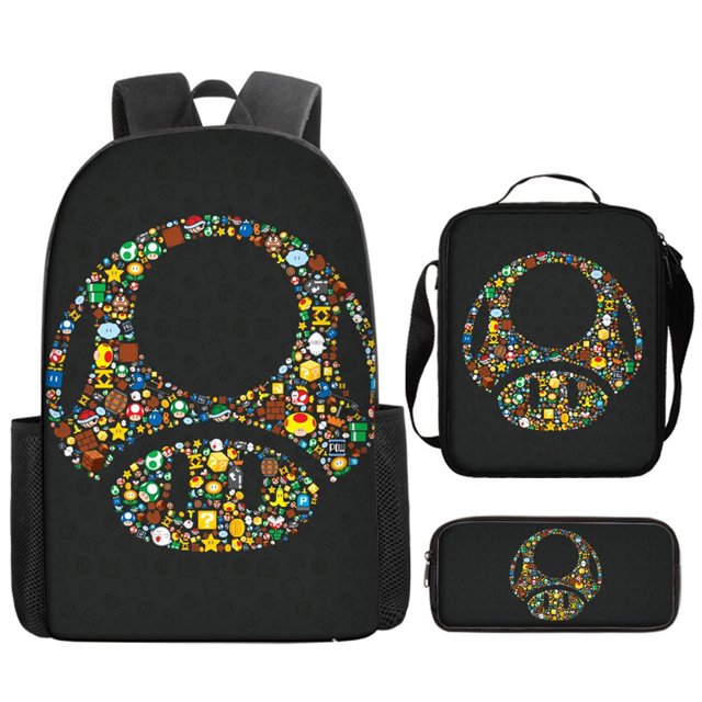 Super Mario Bros Schoolbag Cartoon Anime Backpack Mario Mochilas Escolares Super Mario Shoulder Bag Pencil Case Three-Piece Set