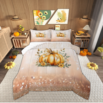 Manfei Teens Autumn Pumpkin Bedding Comforter Set, Vintage Princess Ribbon Bow Twin Comforter Sets, Fashion Sequin Print Reversible Bedding Set, Luxury Bedroom Decor, 2 Pieces