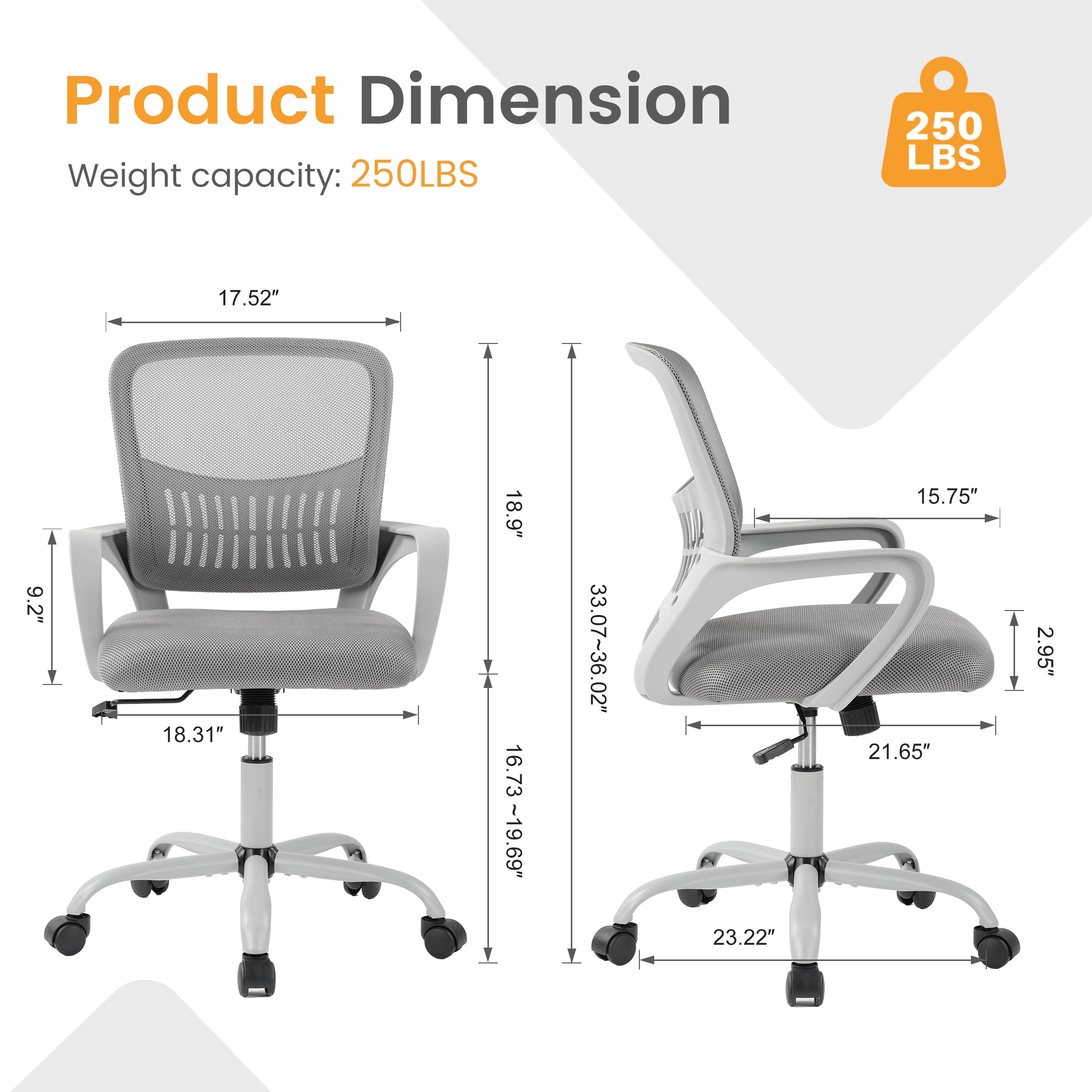CONCETTA Office Chair, Ergonomic Mesh Back Computer Desk Chair with Lumbar Support, Adjustable Swivel Executive Office Task Chair for Home and Work, Gray