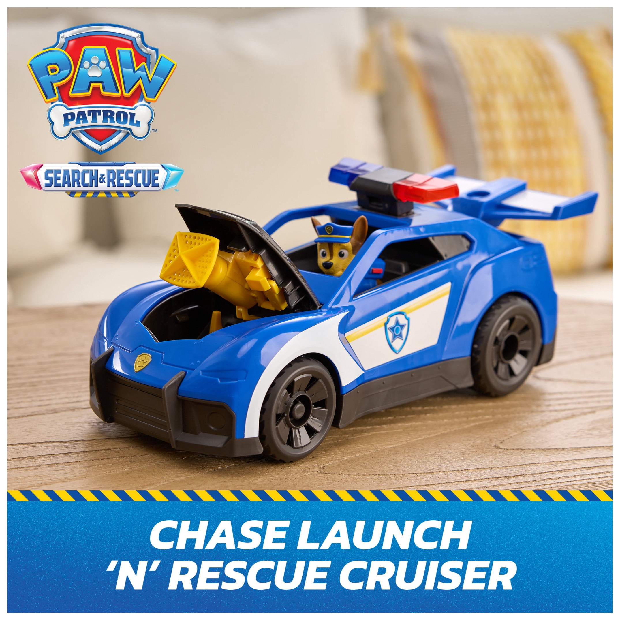 PAW Patrol: Search & Rescue, Chase Launch 'N' Rescue Cruiser with Figure & 2 Projectiles, Lights, Sounds, & Hidden Launcher