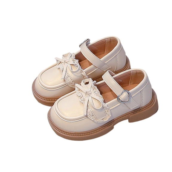 Xfvqtps Girls Loafer School Uniform Shoes Flats Lace Bow Hook and Loop Strap Comfort Soft Soled Dress Shoes