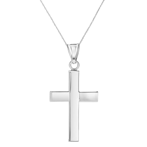 14K White Gold Cross Pendant Necklace for Women on a 20 inch 14K Gold Chain