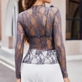 thumbnail image 4 of WULMLEO Women's Lace Long Sleeve Tops, Mock Neck Sheer Mesh Top, See Through Floral Lace Tops, Party Club Night Blouse Shirts Gray M, 4 of 6