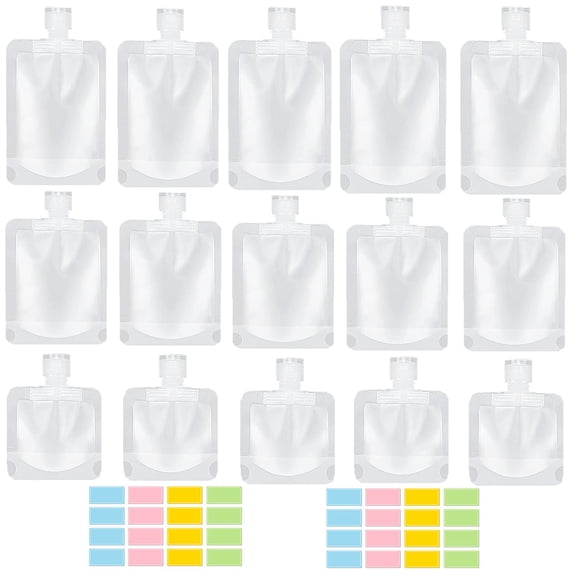 17 Pack Travel Pouches for Toiletries,Travel Size Portable Containers,Refillable Travel Accessories for Shampoo Conditioner Lotion Soap Liquids (15 Bags   2 Labels)
