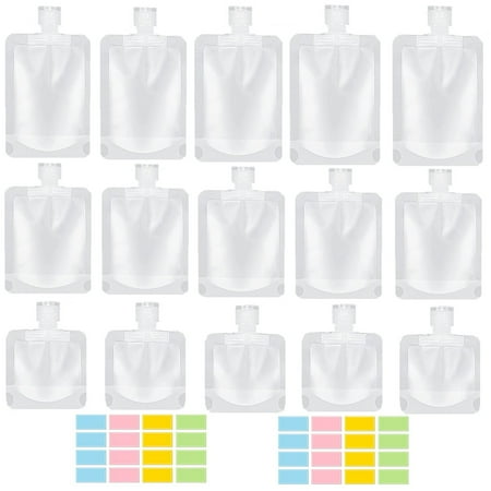 Travel Size Bottles Set For Lotion Shampoo Body Wash Labels & Bags Included (15 Bags + 2 Labels)