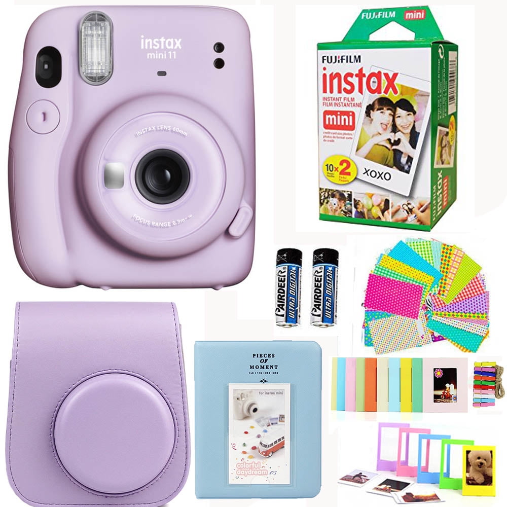 Instax Mini 11 Lilac Purple Camera with Fuji Instant Film Twin Pack (20 Pictures) Purple Case, Album, Stickers, and More Accessories Bundle - Walmart.com