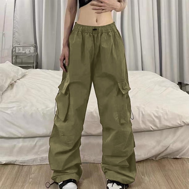 WILLBEST Pantalones Casuales para Mujer: Pantalones Cargo de Verano Tipo paracaídas, Holgados, con Bolsillos, Estilo Urbano para Una Comodidad Elegante. Mediana