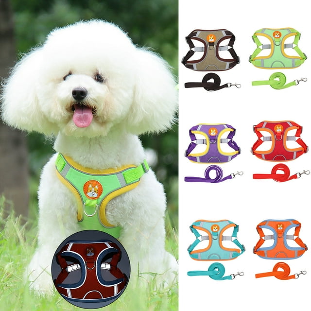 Flmtop 1 Ensemble Collier de Chien Réglable Réfléchissant Faux Daim Confortable Harnais de Chien de Compagnie Gilet Marche Laisse Fournitures pour Animaux de Compagnie