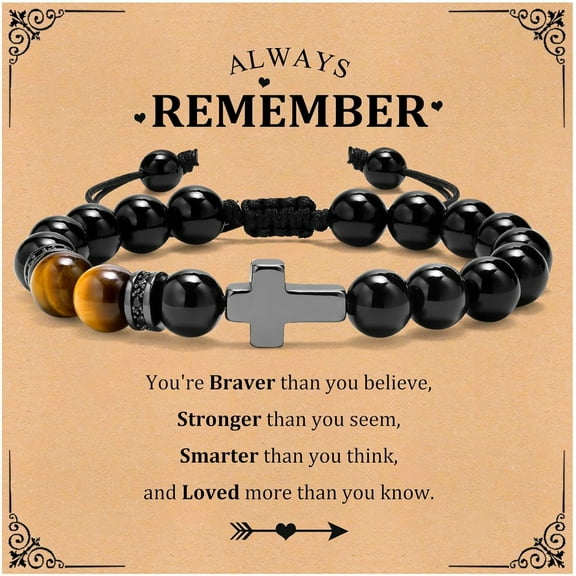 Easter Basket Stuffers Cross Bracelet : Natural Gemstone Beaded Men's Religious Cross Bracelet Wristband for Men Christian Gifts Confirmation Baptism to Son Grandson Nephew