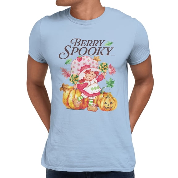 Strawberry Shortcake Berry Spooky Halloween Jack O Lantern Men's T Shirt (Light Blue, S-XXXL)