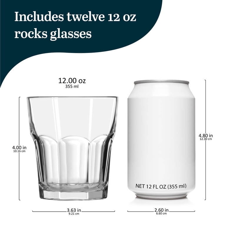 Libbey Gibraltar Rocks Glasses Set of 12, 12-Ounce, Iconic Heavy Base Bar  Glassware, Dishwasher Safe Whiskey Drinking Glass Set for Everyday Use