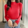 thumbnail image 2 of Afdoent Tops For Women Trendy Women Casual Solid Color Bottoming Shirt Slim Neck Knitted Long Sleeve Top Classic, 2 of 5
