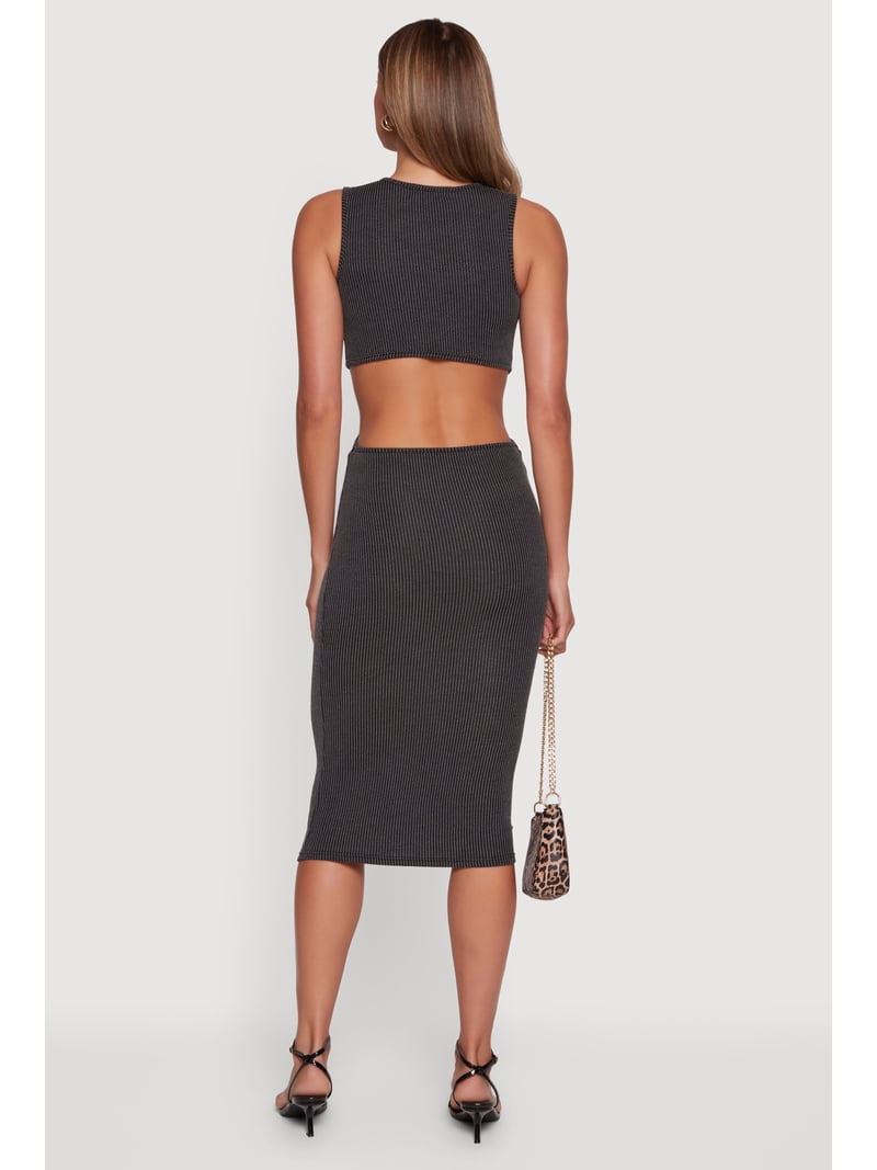 cut out rib knit midi dress SELF-PORTRAIT Cut-Out Rib-Knit Midi Dress M