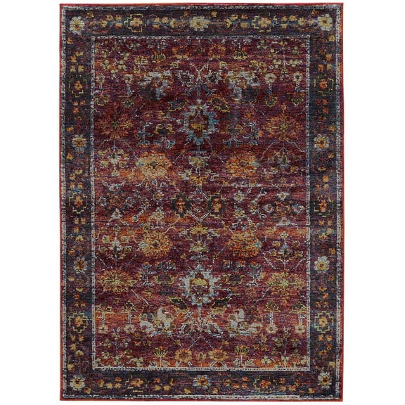 Oriental Weavers Andorra Area Rug - 7153A - 7'10" x 10'10" - in Red/ Purple - Vintage Inspired, Stain Resistant, Family and Pet Friendly , Dining, Living Room Rug