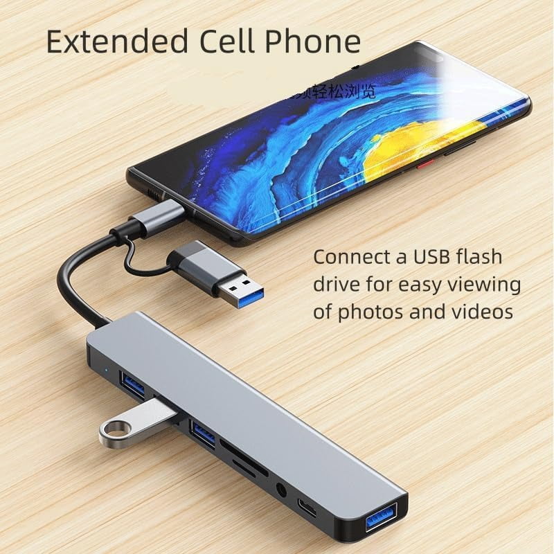 USB C Hub Pro 8 in 1 Multiport Adapter, 3 USB 2.0 Ports, 1 USB 3.0 Port, SD/TF Card Reader, 3.5mm Audio Port, Portable USB C Hub for Tablet, PC, Laptop, PS5/4, Switch, Flash Drive