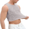 thumbnail image 4 of Ceisia Men's Rhinestone Mesh Crop Top Sleeveless Sheer Tank Top for Party Club Gray XXL Gift, 4 of 4