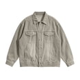 thumbnail image 6 of Nmnitkp Men's Loose Fit Denim Jacket Vintage Washed Trucker Jacket Button‑Down Long Sleeve Casual Work Coat for Fall Street Daily Dating Outdoor Wear Khaki,XS, 6 of 8