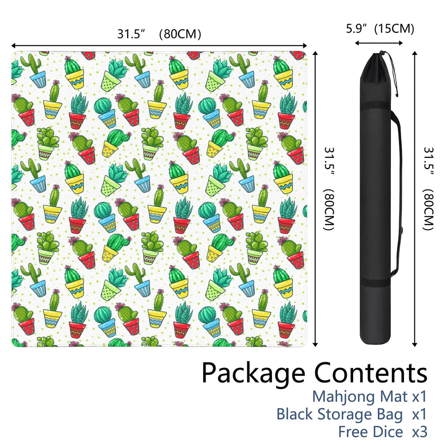 Plants Inspired Mahjong Mat 31.5x31.5 Inches Constructed from High Quality Rubber with Anti-Slip Properties and Noise Reduction Qualities for Card Games Tiles