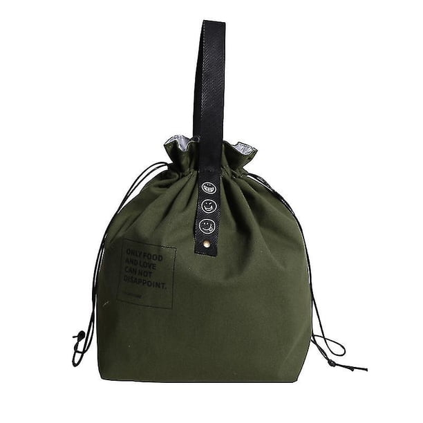 Bolsa térmica de lona con cordón, plegable y ligera, color verde