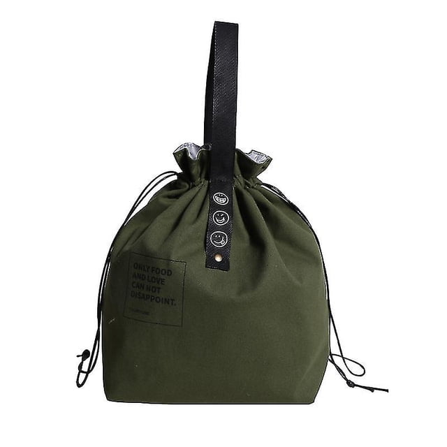 Bolsa térmica de lona con cordón, plegable y ligera, color verde