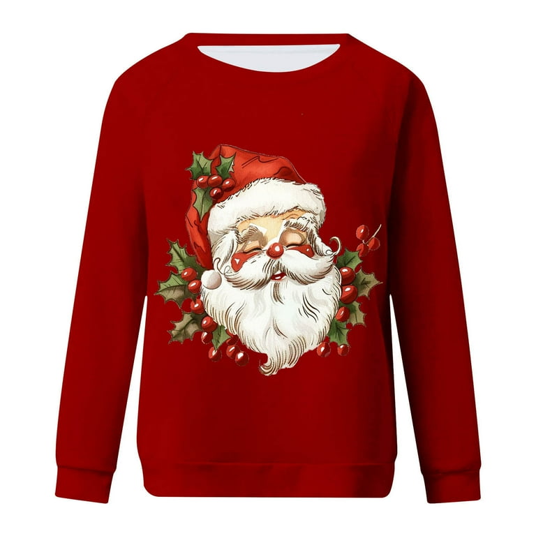 Casual Santa Claus Sequins O Neck Tops Casual Santa Claus Sequins O Neck Tops