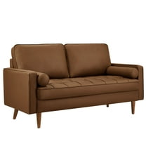 Loveseat Sofa, Tufted, Brown, Faux Leather, Living Room Lounge Cafe Lobby Hospitality Restaurant, Modern Contemporary, HB37337