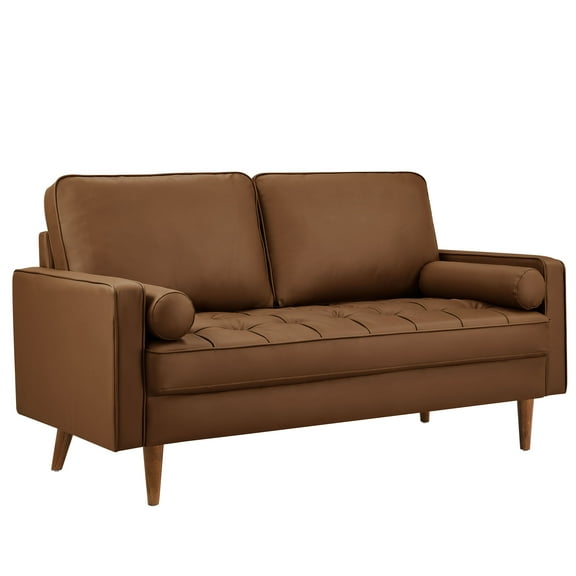 Loveseat Sofa, Tufted, Brown, Faux Leather, Living Room Lounge Cafe Lobby Hospitality Restaurant, Modern Contemporary, HB37337