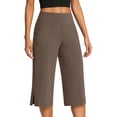 thumbnail image 2 of Women's High Waist Wide Leg Capri Pants Stretchy Workout Yoga Trousers Casual Athletic Lounge Pants with Pockets & Side Slits Coffee S, 2 of 7