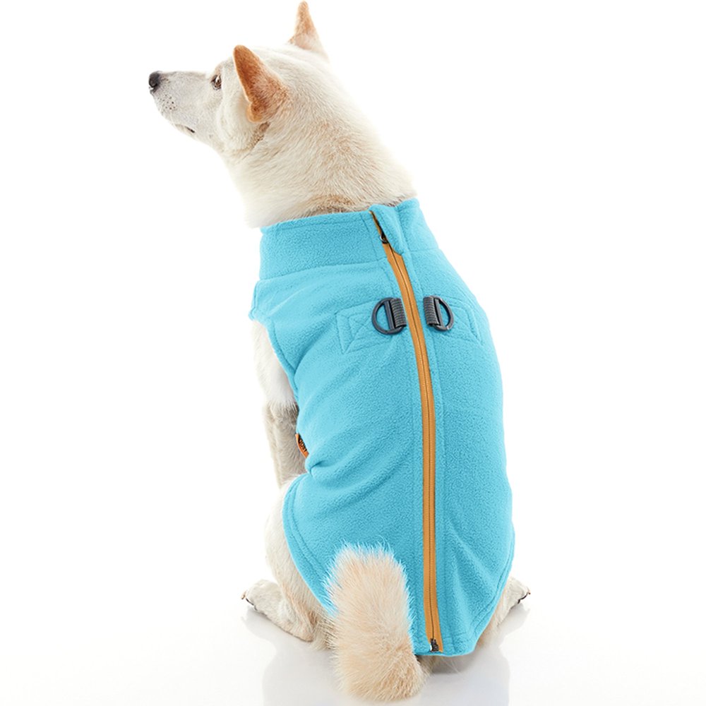 Gooby Zip Up Fleece Dog Sweater Turquoise, Large Warm Pullover